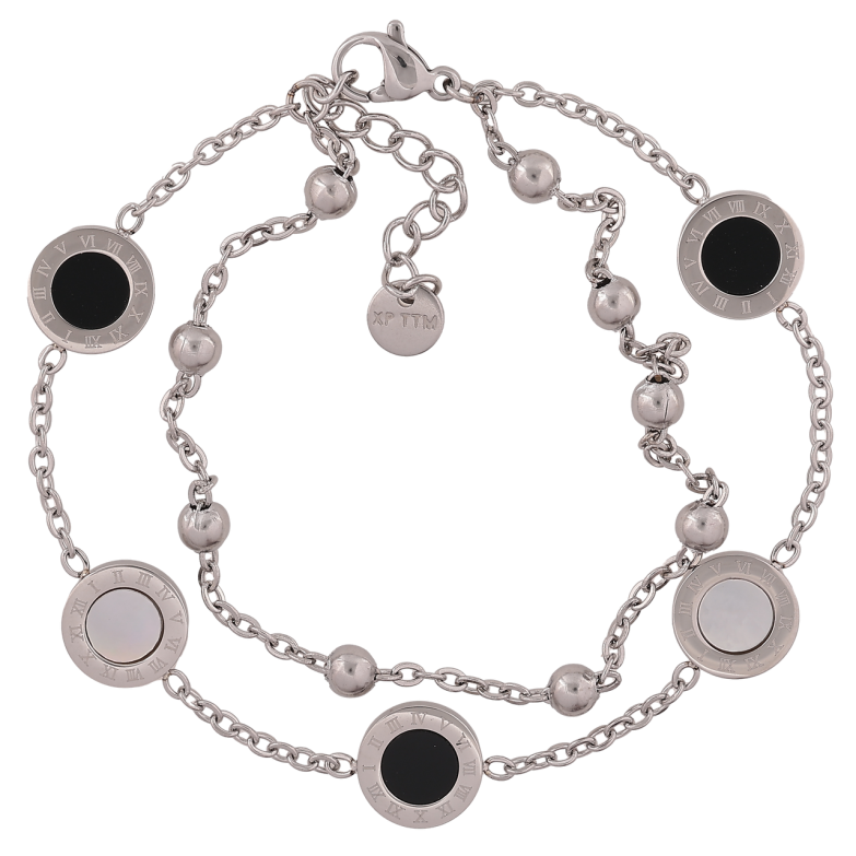 Браслет Xuping ТТМ Stainless Steel цвет Родий Двойная цепочка с вставками длинна с доп. цеп. 18-21см х 2мм фото №1 Браслет Xuping ТТМ Stainless Steel цвет Родий Двойная цепочка с вставками длинна с доп. цеп. 18-21см х 2мм фото №1