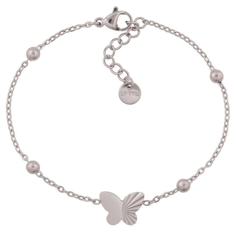 Браслет Xuping ТТМ Stainless Steel колір Родій Ланцюжок з вставкою метелик довжина з додатковим ланцюжком 17-19,5 см х 2-9 мм фото №1