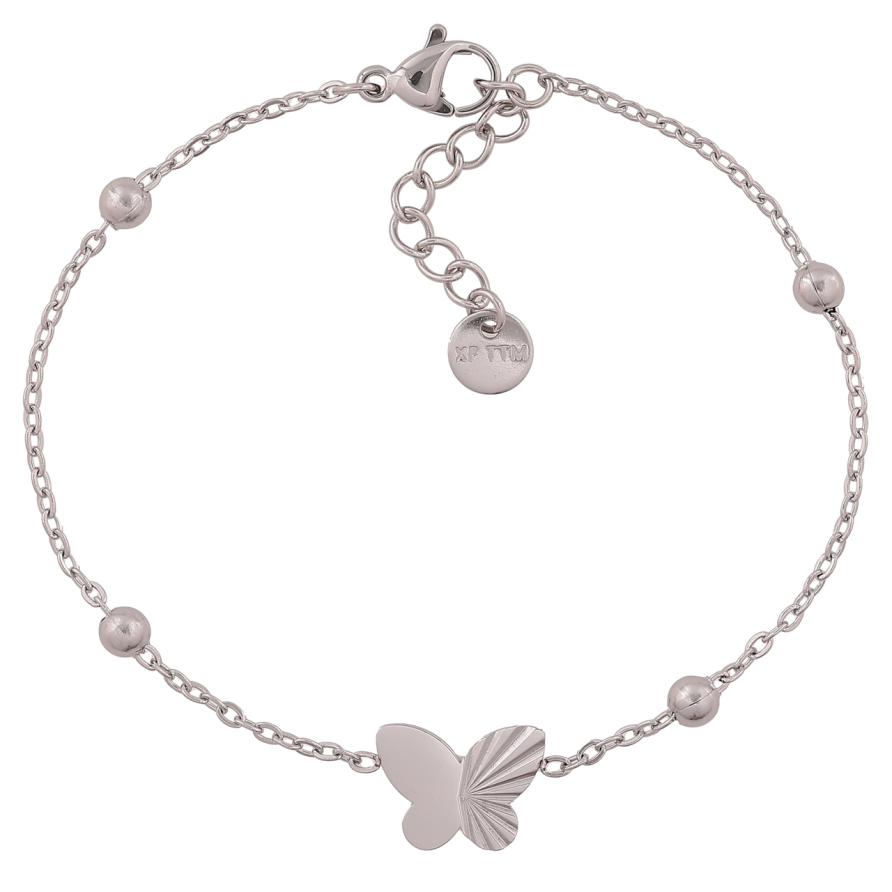 Браслет Xuping ТТМ Stainless Steel цвет Родий Цепочка с вставкой бабочка длинна с доп. цеп.17-19.5см х 2-9мм фото №1