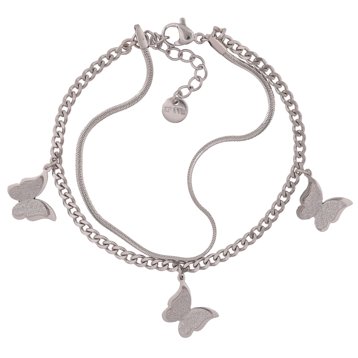 Браслет Xuping ТТМ Stainless Steel цвет Родий Две цепочки с бабочками длинна с доп. цеп.17-20см х 2-3мм фото №4 Браслет Xuping ТТМ Stainless Steel цвет Родий Две цепочки с бабочками длинна с доп. цеп.17-20см х 2-3мм фото №4