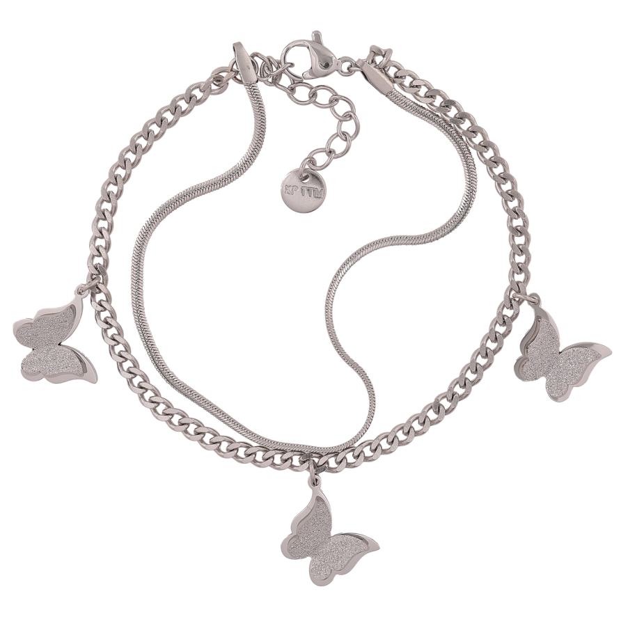 Браслет Xuping ТТМ Stainless Steel колір Родій Два ланцюжки з метеликами довжина з додатковим ланцюжком 17-20 см х 2-3 мм фото №1 Браслет Xuping ТТМ Stainless Steel колір Родій Два ланцюжки з метеликами довжина з додатковим ланцюжком 17-20 см х 2-3 мм фото №1