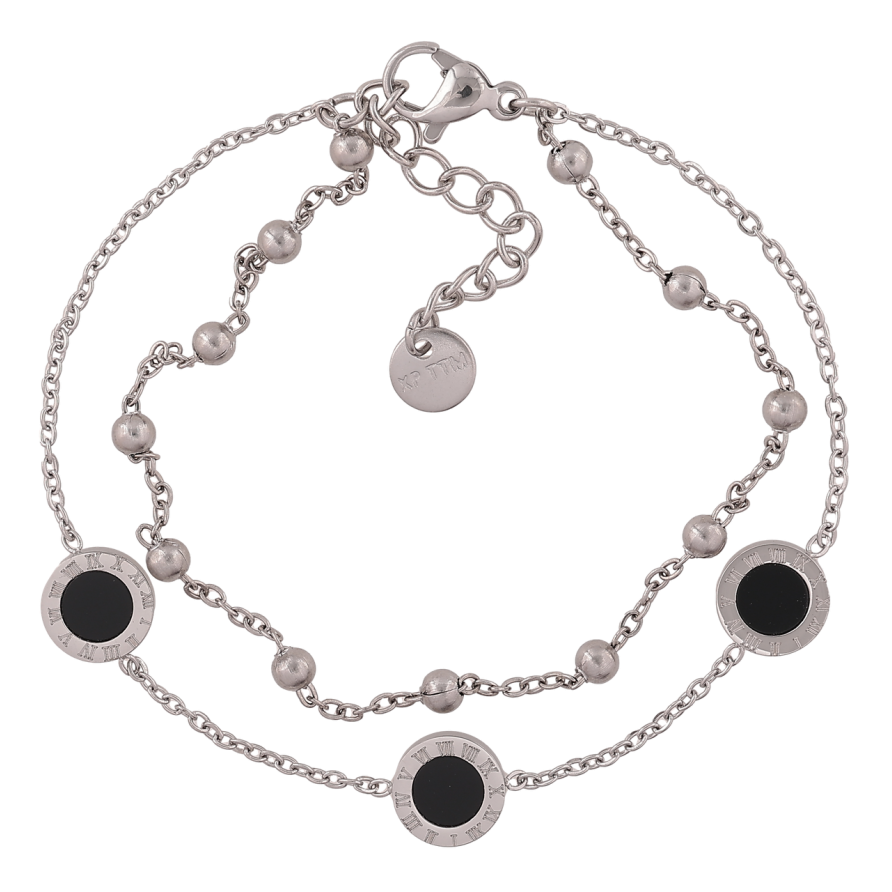 Браслет Xuping ТТМ Stainless Steel колір Родій Два ланцюжка з вставками довжина з додатковим ланцюжком 16,5-19,5 см х 2-8 мм фото №1