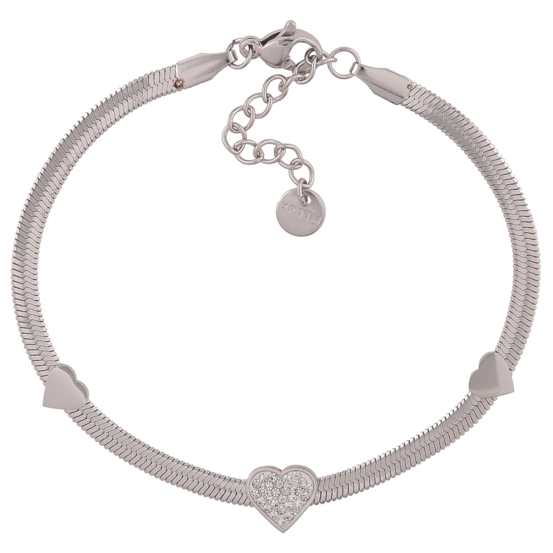 Браслет Xuping ТТМ Stainless Steel цвет Родий Цепочка Снейк с сердечками длинна с доп. цеп.18-21.5см х 3мм фото №1