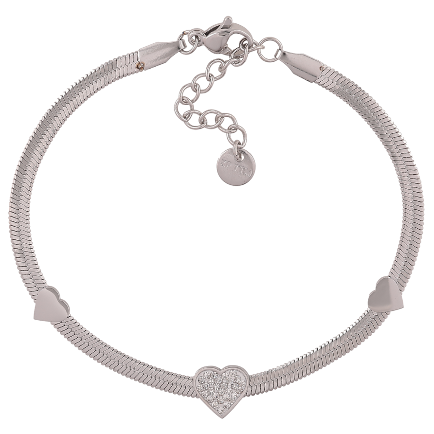 Браслет Xuping ТТМ Stainless Steel цвет Родий Цепочка Снейк с сердечками длинна с доп. цеп.18-21.5см х 3мм фото №1