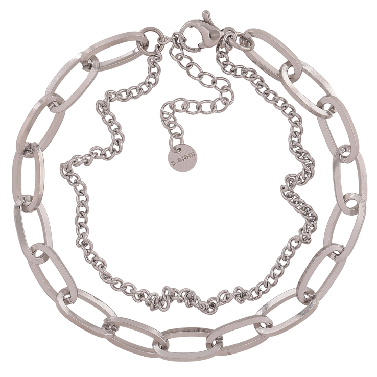 Браслет Xuping ТТМ Stainless Steel цвет Родий Две цепочки длинна с доп. цеп.17-21см х 2-6мм фото №5 Браслет Xuping ТТМ Stainless Steel цвет Родий Две цепочки длинна с доп. цеп.17-21см х 2-6мм фото №5