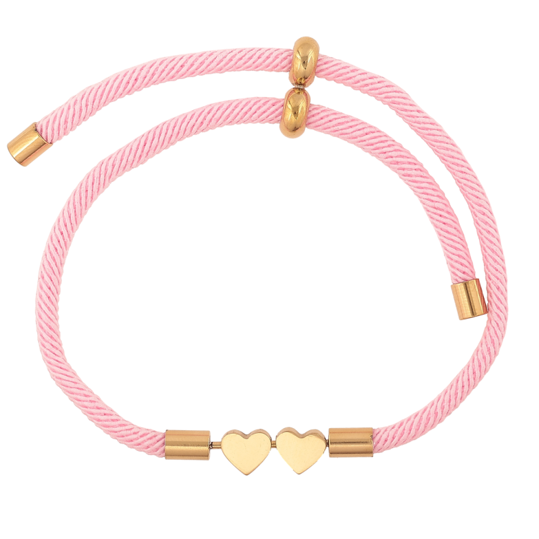 Браслет Xuping ТТМ Stainless Steel цвет 14К Розовый шнур с сердечками дл.на затяжке 12-24смх 4мм фото №1 Браслет Xuping ТТМ Stainless Steel цвет 14К Розовый шнур с сердечками дл.на затяжке 12-24смх 4мм фото №1