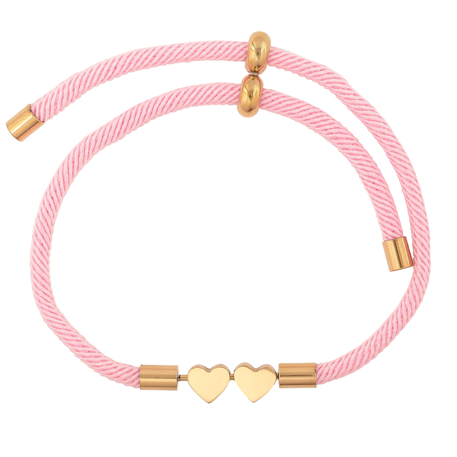 Браслет Xuping ТТМ Stainless Steel цвет 14К Розовый шнур с сердечками дл.на затяжке 12-24смх 4мм фото №1 Браслет Xuping ТТМ Stainless Steel цвет 14К Розовый шнур с сердечками дл.на затяжке 12-24смх 4мм фото №1