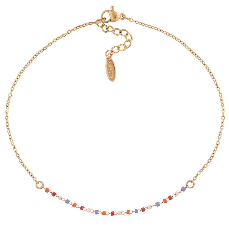 Браслет Xuping ТТМ Stainless Steel цвет 14К (на ногу) Цепочка с цветными бусинами длинна 27-30см х 1.5мм фото №1