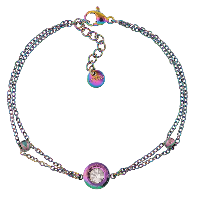 Браслет Xuping ТТМ Stainless Steel колір Хамелеон Подвійний ланцюжок з вставками довжина 17,5-20,5 см х 1,5-9 мм фото №1