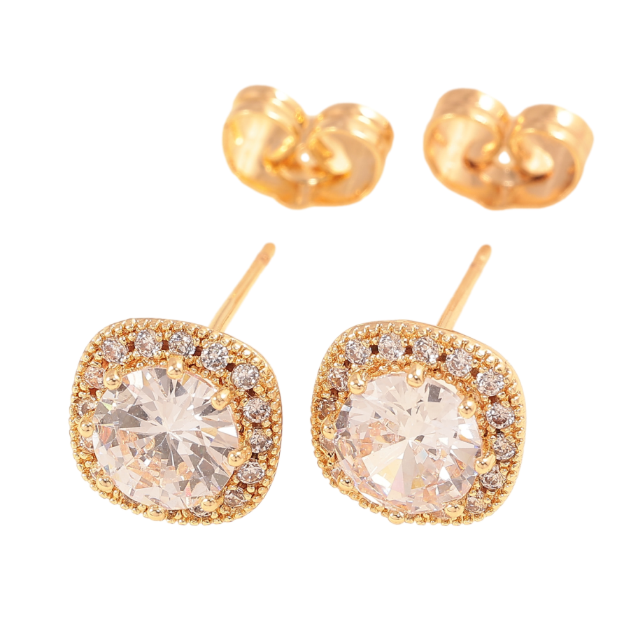 Сережки Xuping Колір Позолота 18K пусети Кристал в обрамленні дрібних 9х9мм фото №1