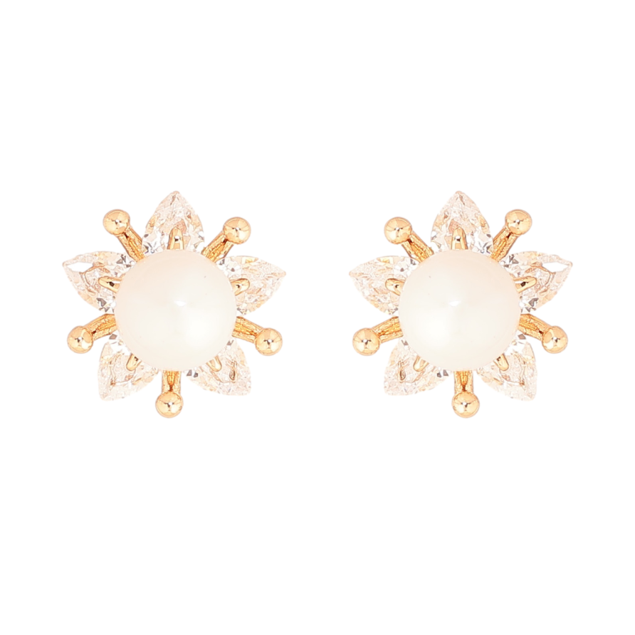 Серьги Xuping Цвет Позолота 18K пусеты Жемчужные цветочки фото №1