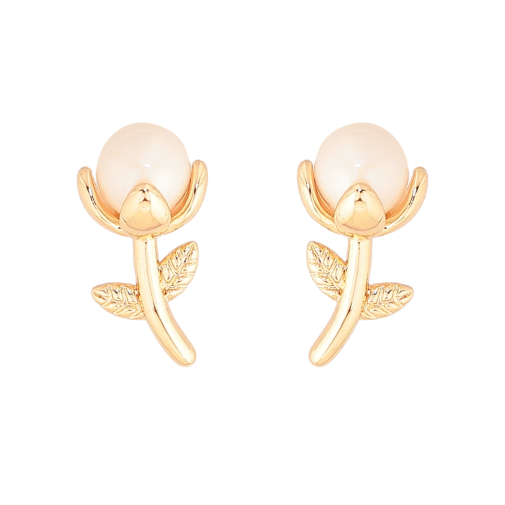 Серьги Xuping Цвет Позолота 18K пусеты Жемчужные цветочки фото №6