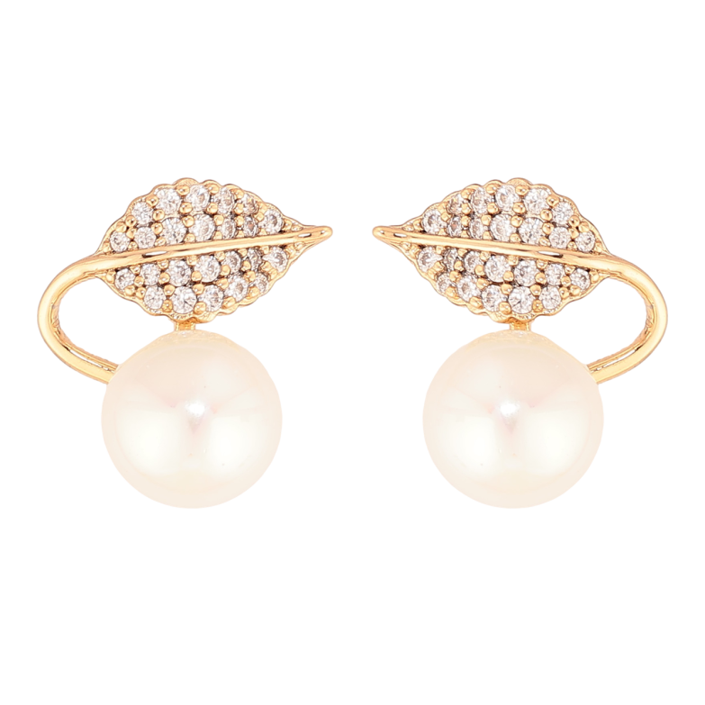 Сережки Xuping Колір Позолота 18K пусети Перлини з кришталевими листочками фото №1 Сережки Xuping Колір Позолота 18K пусети Перлини з кришталевими листочками фото №1