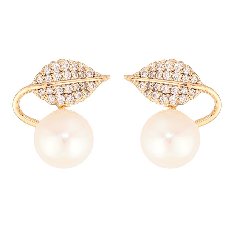 Серьги Xuping Цвет Позолота 18K пусеты Жемчужины с кристальными листиками фото №1 Серьги Xuping Цвет Позолота 18K пусеты Жемчужины с кристальными листиками фото №1