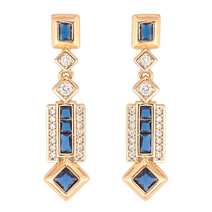Серьги Xuping Цвет Позолота 18K пусеты Изящные подвески с синими кристаллами фото №16