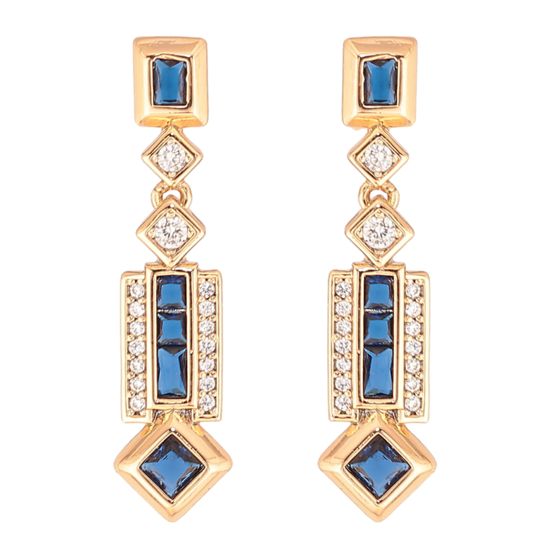 Серьги Xuping Цвет Позолота 18K пусеты Изящные подвески с синими кристаллами фото №1