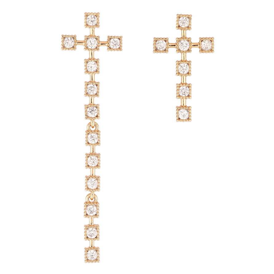 Серьги Xuping Цвет Позолота 18K пусеты Ассиметричные Крестики фото №1