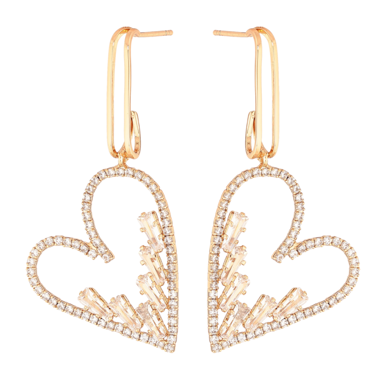 Серьги Xuping Цвет Позолота 18K пусеты Сердечки с инкрустацией кристаллами фото №1
