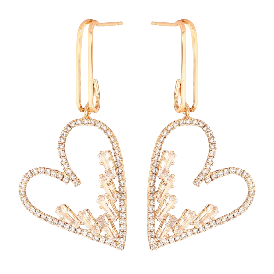 Серьги Xuping Цвет Позолота 18K пусеты Сердечки с инкрустацией кристаллами фото №1