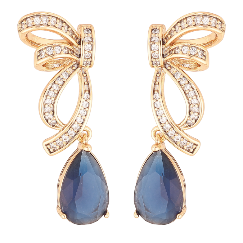 Серьги Xuping Цвет Позолота 18K пусеты Банты с синими кристальными капельками фото №1 Серьги Xuping Цвет Позолота 18K пусеты Банты с синими кристальными капельками фото №1