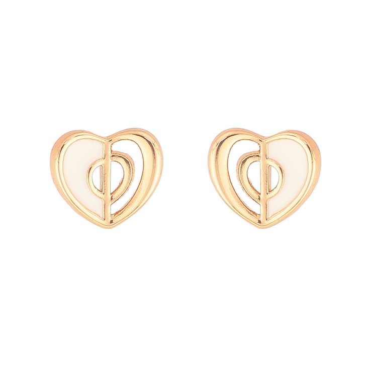 Сережки Xuping Колір Позолота 18K пусети Сердечка з білою емаллю фото №22