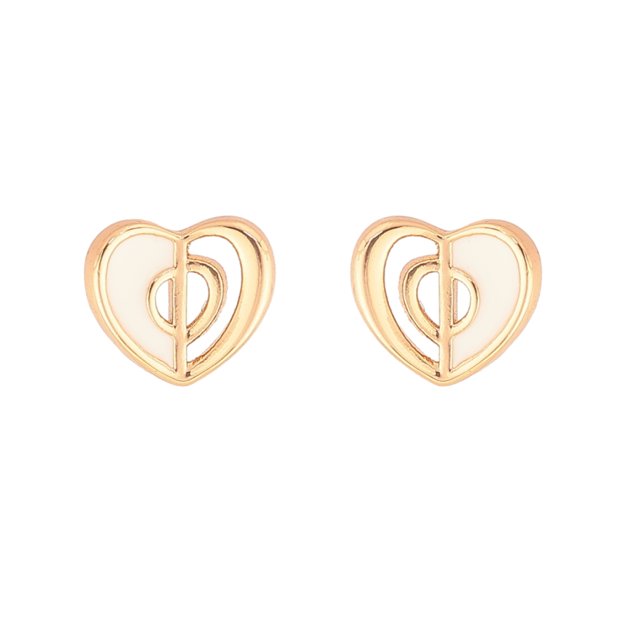 Сережки Xuping Колір Позолота 18K пусети Сердечка з білою емаллю фото №1