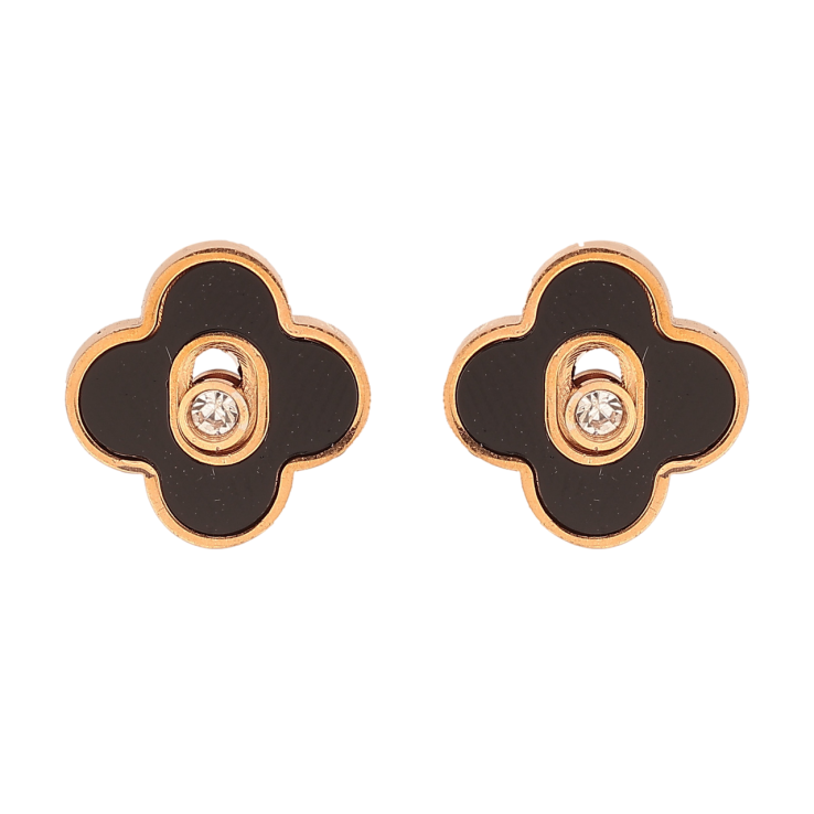 Серьги Нержавеющая сталь пусеты Клевер с черными вставками и кристаллами 10х10мм фото №10