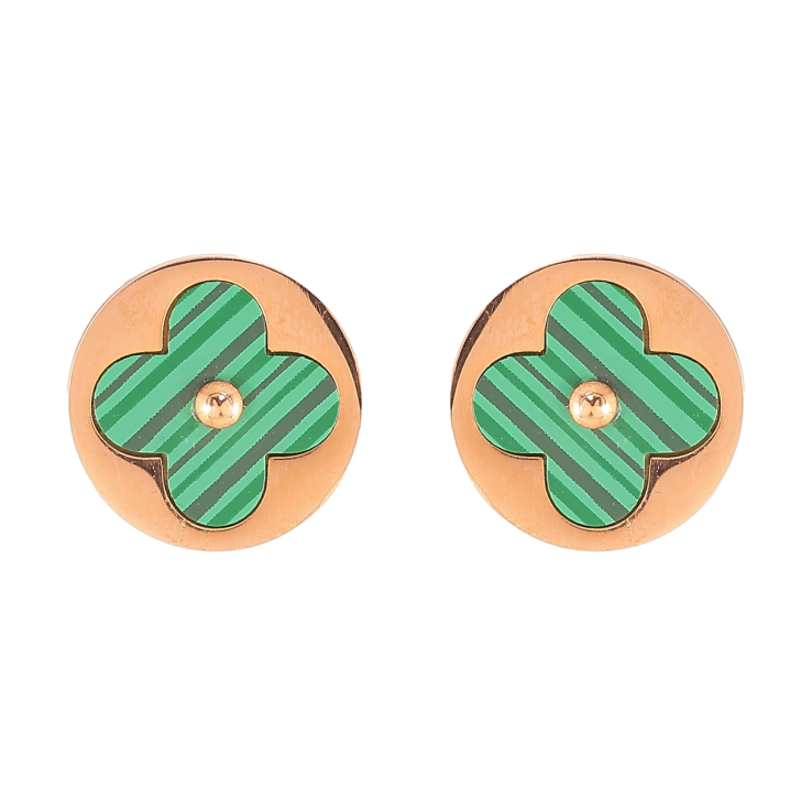 Серьги Нержавеющая сталь пусеты Клевер с зелеными вставками в кругах ø 12мм фото №20