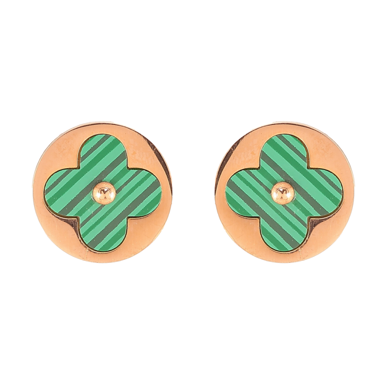 Сережки Нержавіюча сталь пусети Конюшина із зеленими вставками в колах ø 12 мм фото №1