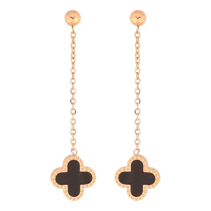 Серьги Нержавеющая сталь пусеты Подвески клевер с черными вставками фото №3