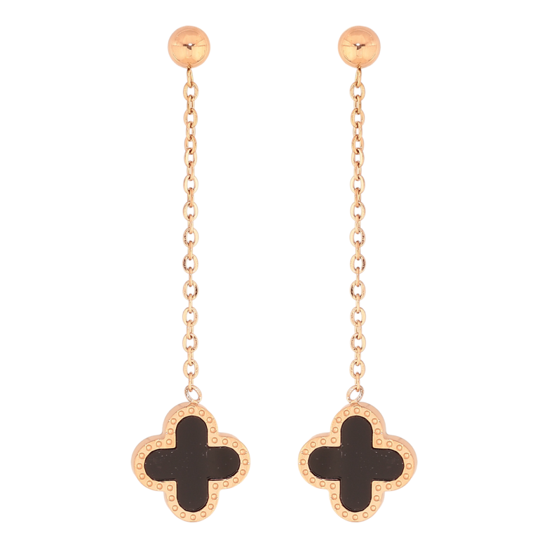 Серьги Нержавеющая сталь пусеты Подвески клевер с черными вставками фото №1