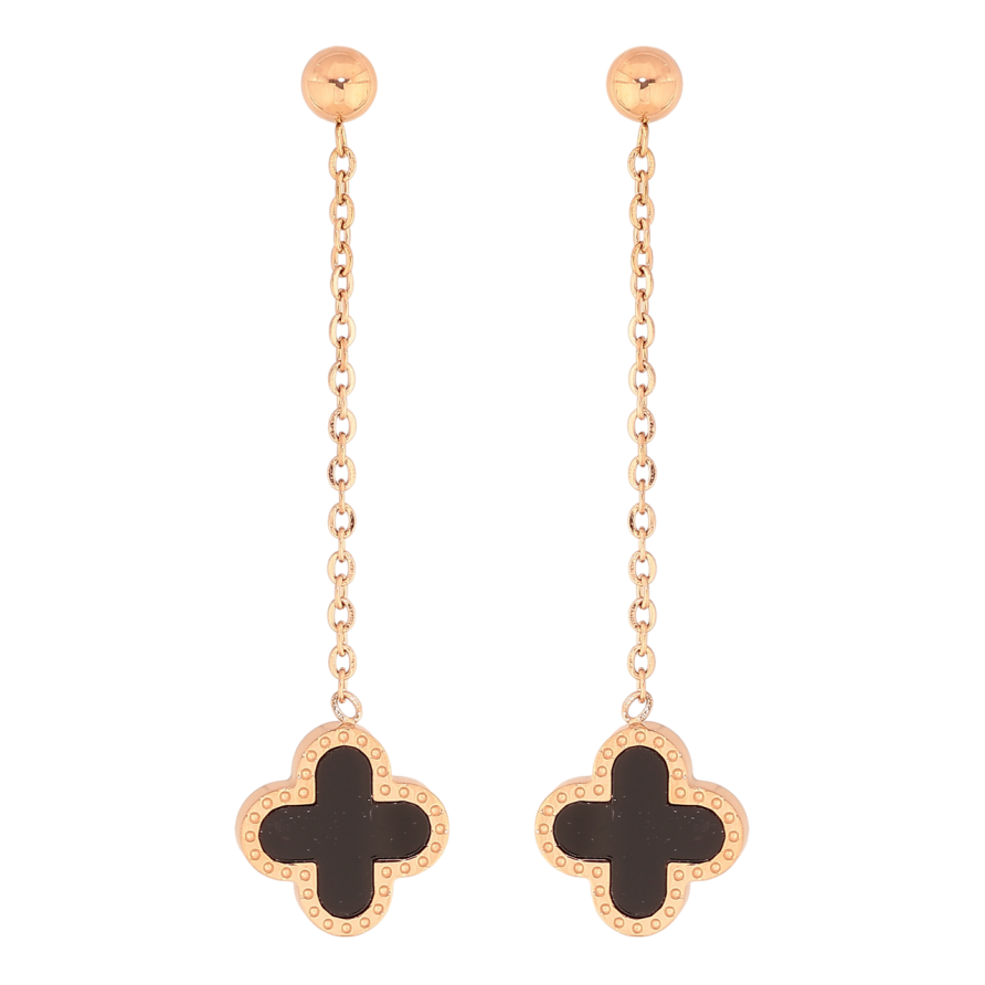 Серьги Нержавеющая сталь пусеты Подвески клевер с черными вставками фото №1