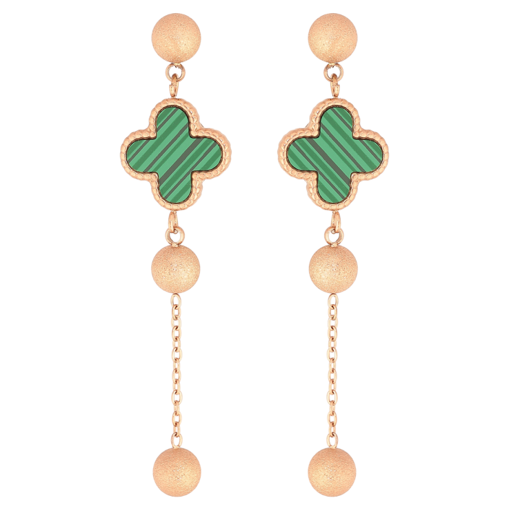 Серьги Нержавеющая сталь пусеты Подвески клевер с зелеными вставками и шариками фото №4