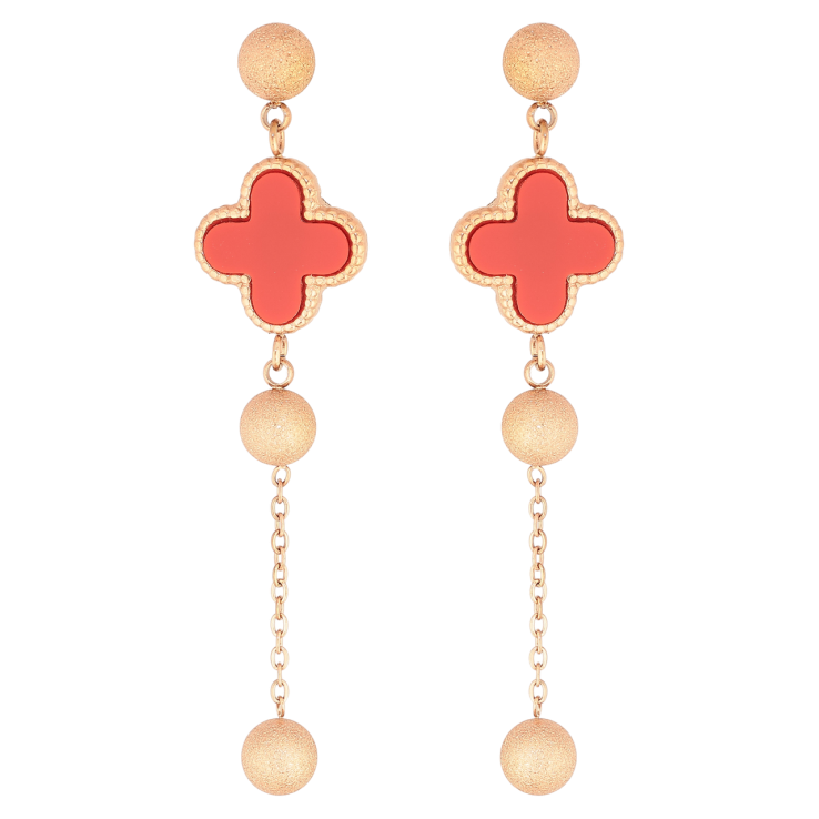 Серьги Нержавеющая сталь пусеты Подвески клевер с красными вставками и шариками фото №10