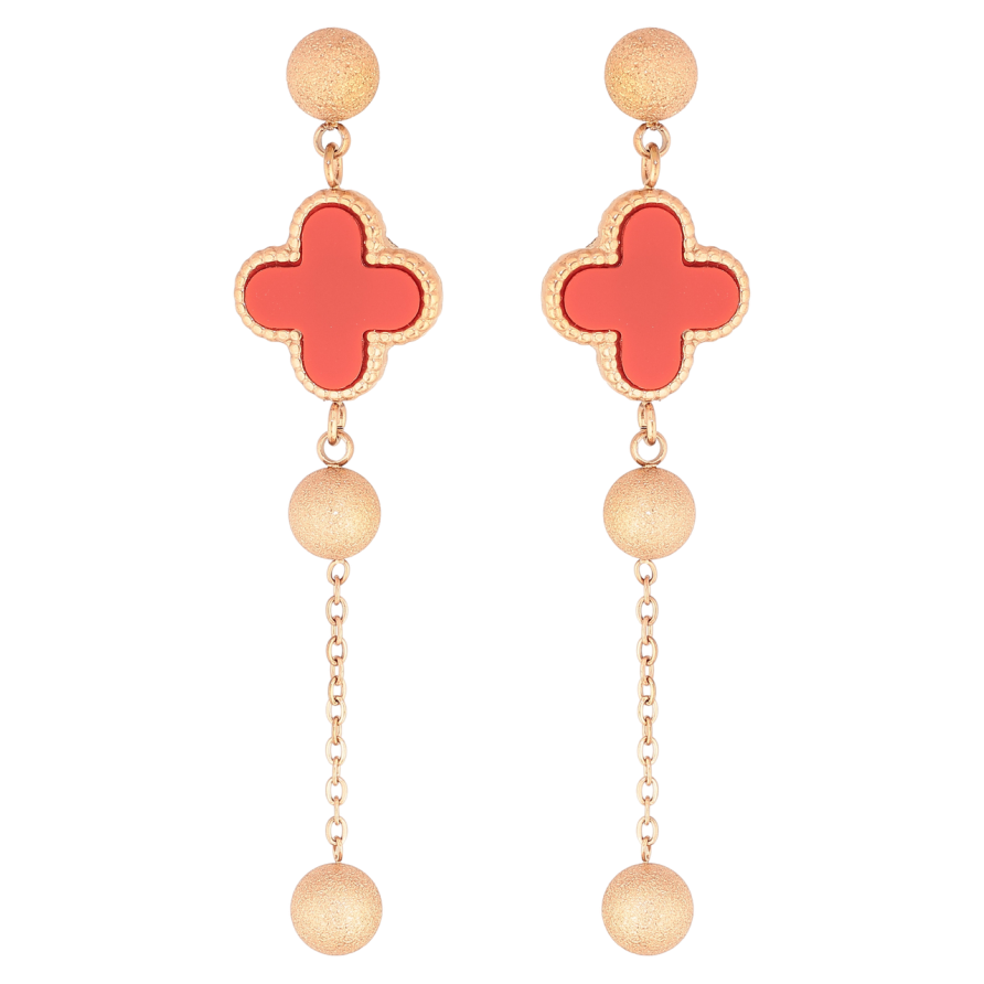 Серьги Нержавеющая сталь пусеты Подвески клевер с красными вставками и шариками фото №1