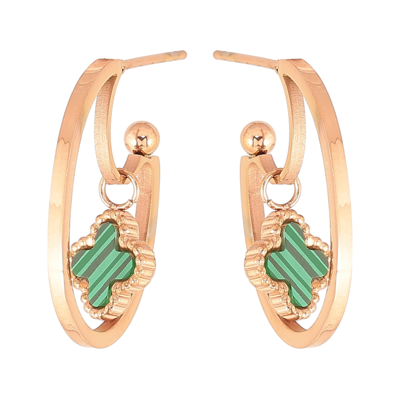 Серьги Нержавеющая сталь пусеты Дуги с подвесками клевер фото №1