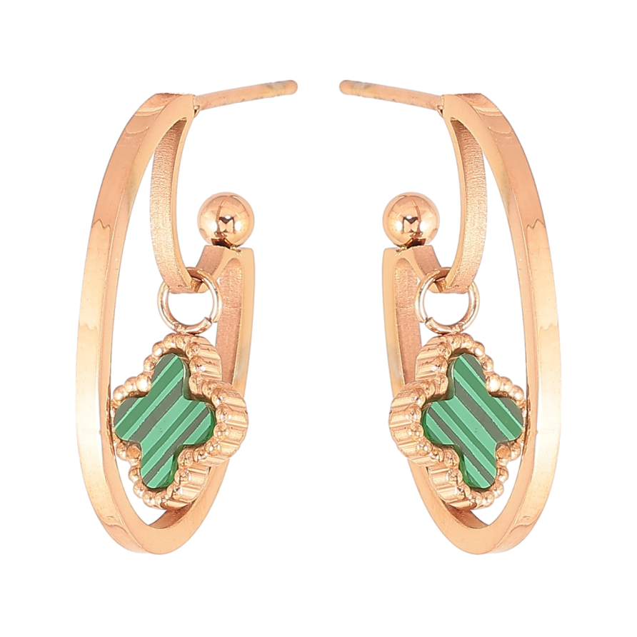 Серьги Нержавеющая сталь пусеты Дуги с подвесками клевер фото №1