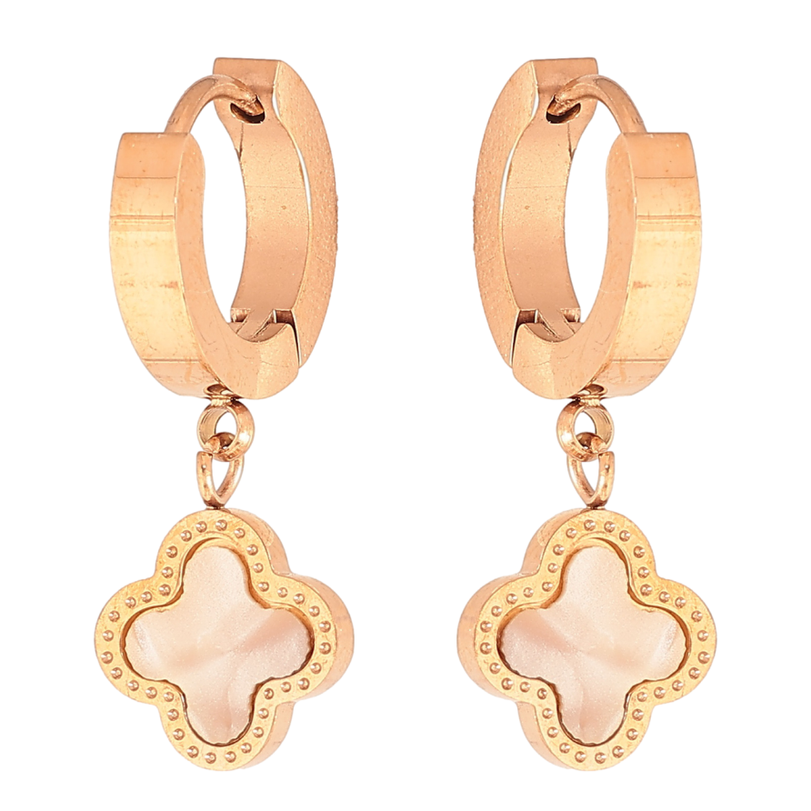 Сережки Нержавіюча сталь підвіски на колечках Конюшина з перламутровими вставками фото №1