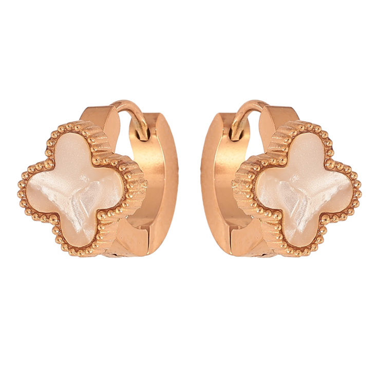 Сережки Нержавіюча сталь колечка Конюшина з перламутровими вставками фото №24