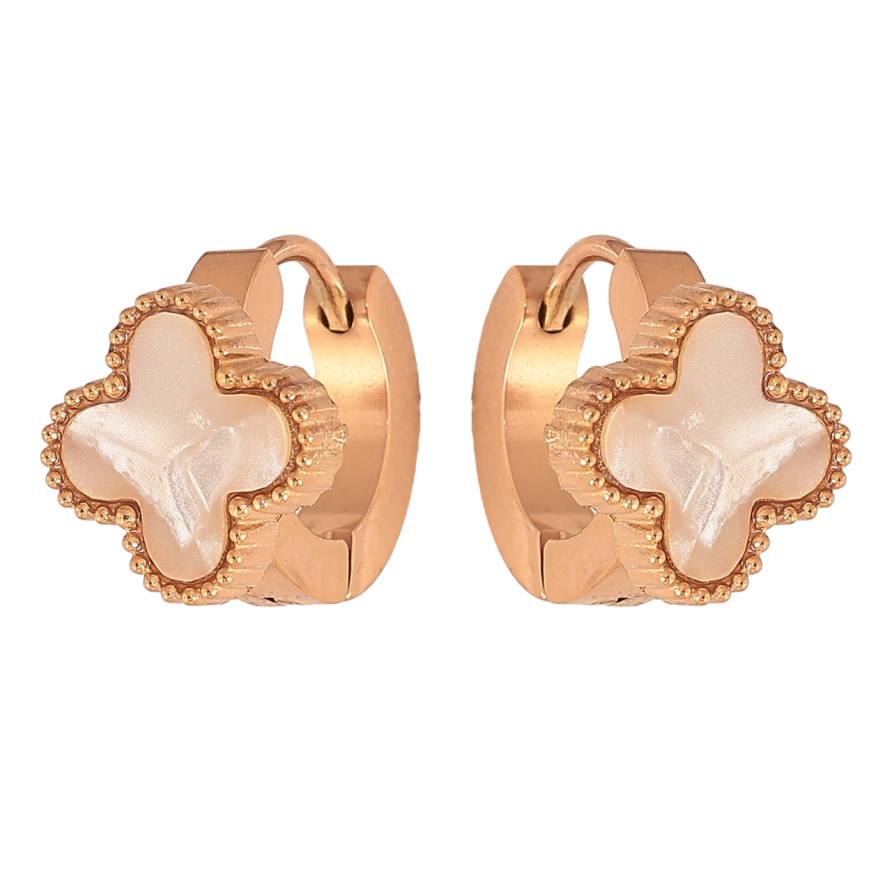 Сережки Нержавіюча сталь колечка Конюшина з перламутровими вставками фото №1