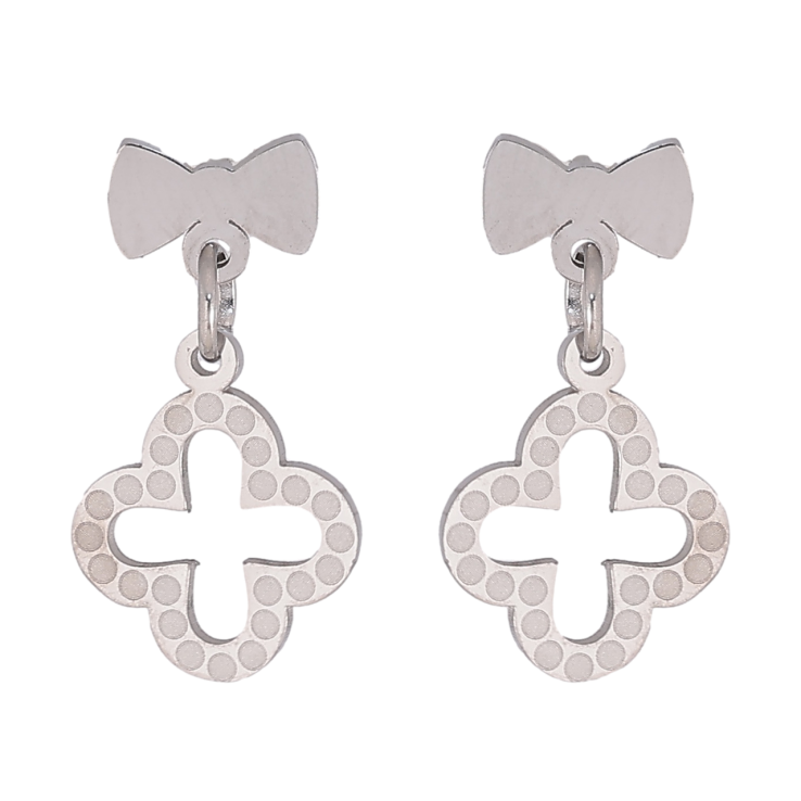 Серьги Нержавеющая сталь пусеты Бантики с подвесками клевер фото №7
