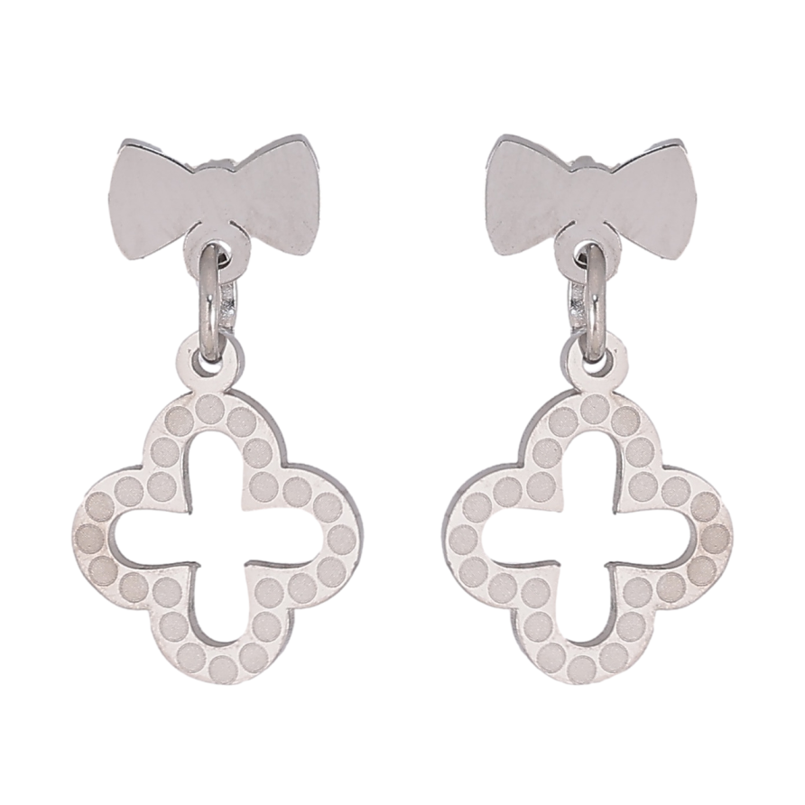 Серьги Нержавеющая сталь пусеты Бантики с подвесками клевер фото №1
