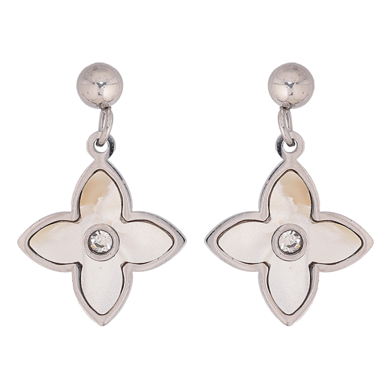 Серьги Нержавеющая сталь пусеты Подвески клевер с перламутровыми вставками фото №1