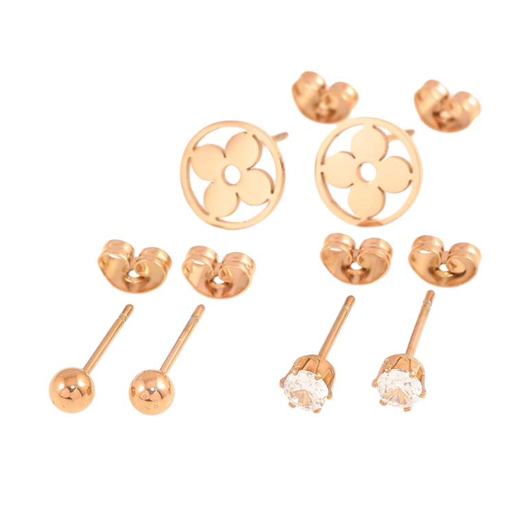 Серьги Набор Нержавеющая сталь пусеты Шарики, кристаллы ø 4мм, клевер ø 10мм фото №19