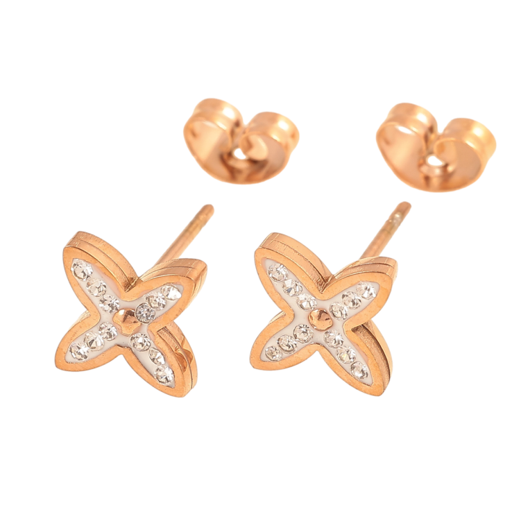 Сережки Нержавіюча сталь пусети Конюшина з кристалами 8х8мм фото №22