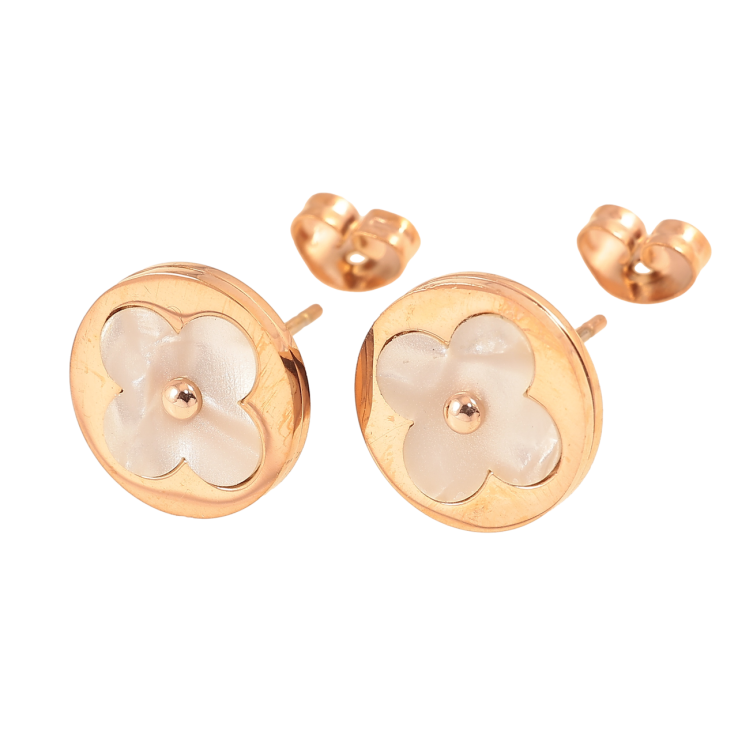 Сережки Нержавіюча сталь пусети Конюшина з перламутровою вставкою ø 10мм фото №17