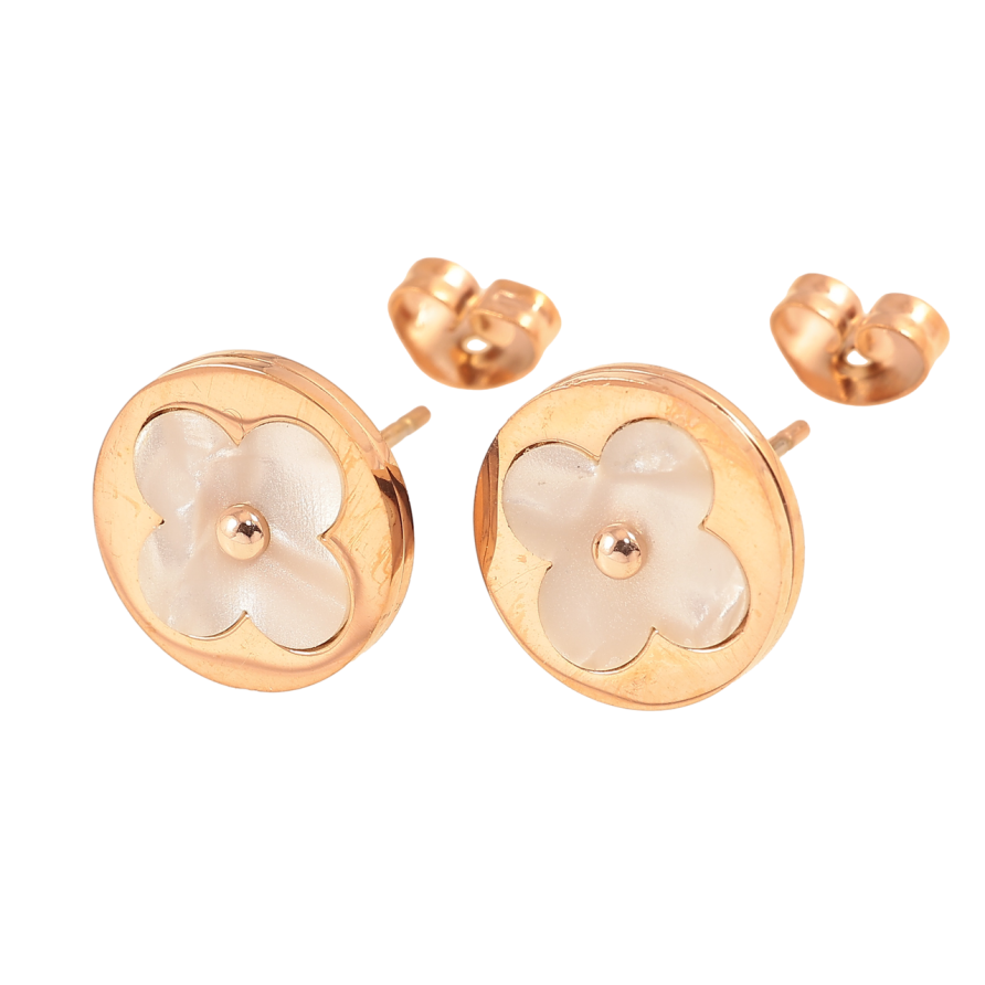 Сережки Нержавіюча сталь пусети Конюшина з перламутровою вставкою ø 10мм фото №1