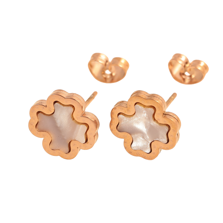 Серьги Нержавеющая сталь пусеты Клевер с перламутровой вставкой 11х11мм фото №11