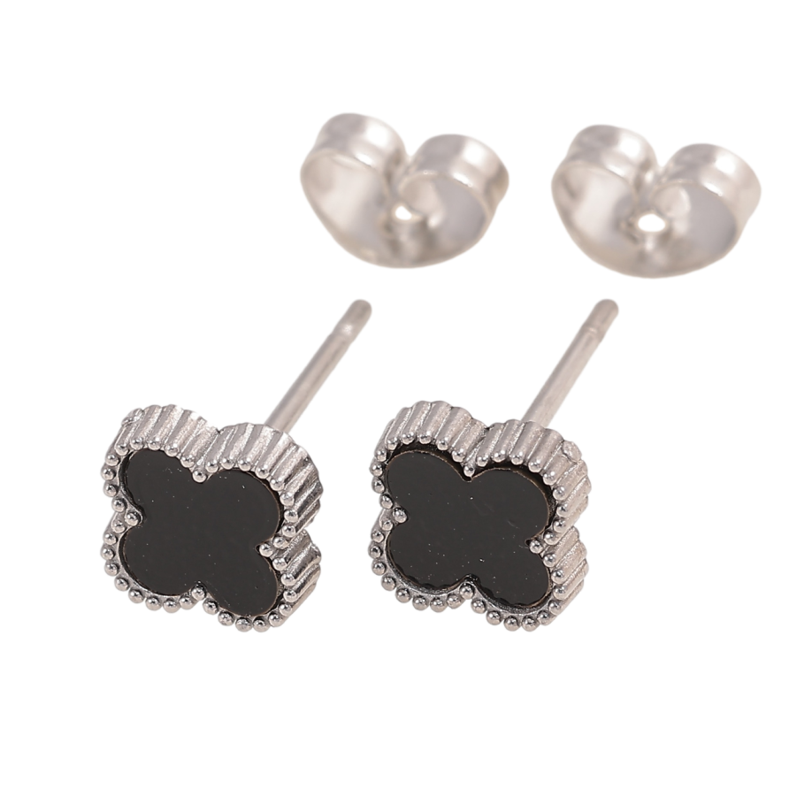 Сережки Нержавіюча сталь пусети Конюшина з перламутровою вставкою 7х7мм фото №1