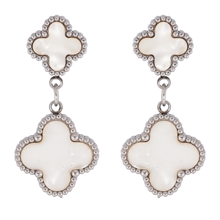 Сережки Нержавіюча сталь пусети Підвіски конюшина з перламутровими вставками фото №2